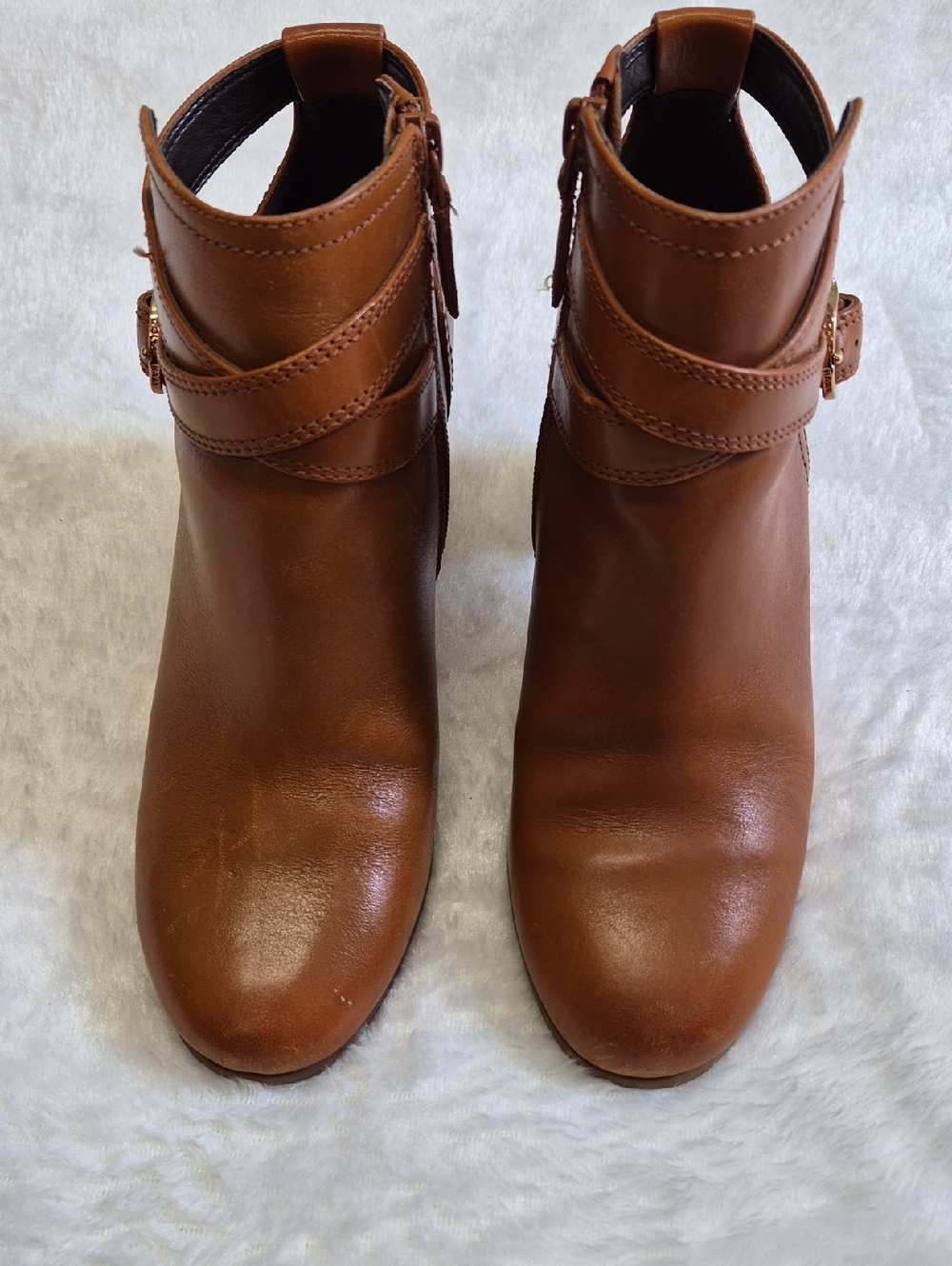 Cole Haan Cognac Leather Ankle Booties with Wrap Buckle